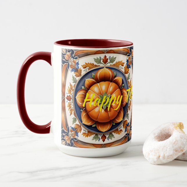 Autumn Thanksgiving Trendy Pumpkin Collection Mug (With Donut)