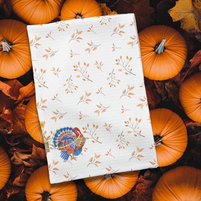 Autumn Thanksgiving Turkey Pumpkin Wagon Tea Towel (Creator Uploaded)