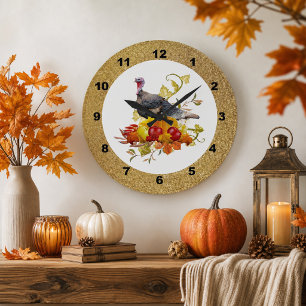 Autumn / Thanksgiving Turkey Pumpkin Wall Clock