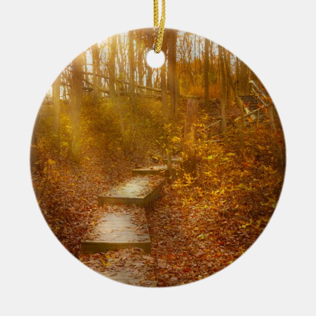 Autumn - The morning hike Ceramic Tree Decoration (Front)