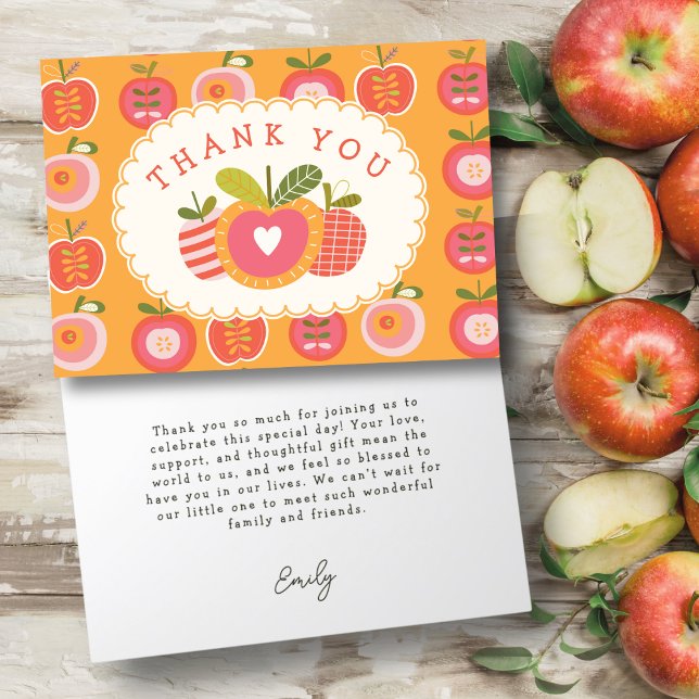 Autumn Theme Apple of Our Eye Pattern Baby Shower  Thank You Card (Creator Uploaded)