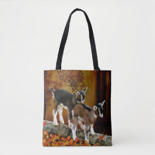Autumn Theme Baby Goats Tote Bag