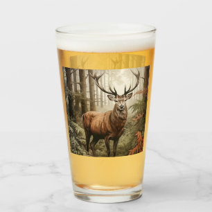 Autumn Theme Buck Deer Glass