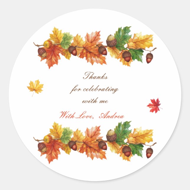 Autumn Theme Fall Leaves Baby Shower Classic Round Sticker (Front)