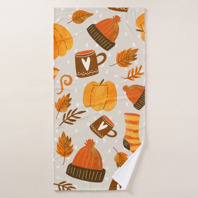 Autumn Theme Seamless Pattern Tile Bath Towel (Bath Towel)