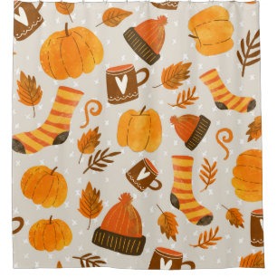 Autumn Theme Seamless Pattern Tile Shower Curtain