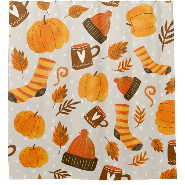 Autumn Theme Seamless Pattern Tile Shower Curtain (Front)