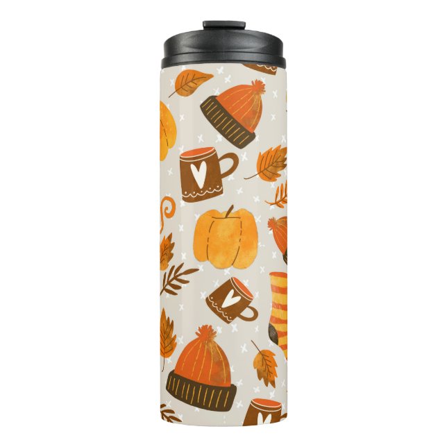 Autumn Theme Seamless Pattern Tile Thermal Tumbler (Front)