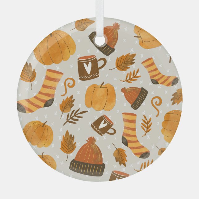 Autumn Theme Seamless Tile Pattern Glass Tree Decoration (Front)