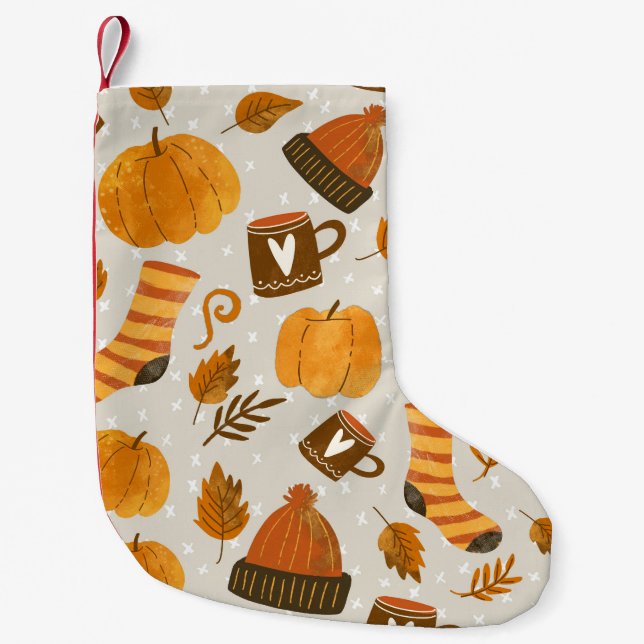 Autumn Theme Seamless Tile Pattern Small Christmas Stocking (Front)