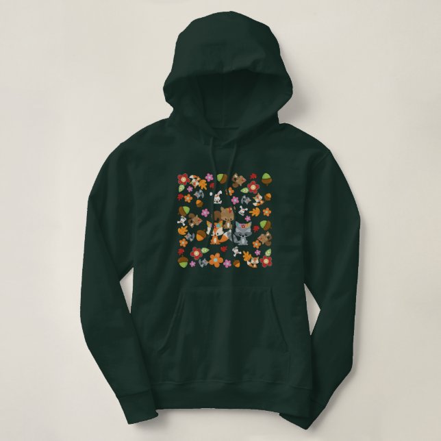 Autumn Theme Woodland Animals Pattern Hoodie (Design Front)
