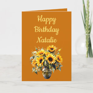 Autumn themed birthday sunflowers in vase card