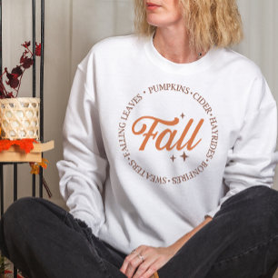AUTUMN THEMED FALLING LEAVES, PUMPKINS, CIDER SWEATSHIRT