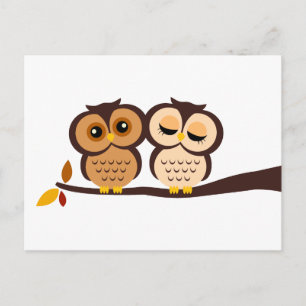 Autumn Themed Owls Wedding RSVP Invitation Postcard