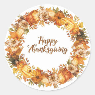 Autumn themed thanksgiving with flowers pumpkins classic round sticker