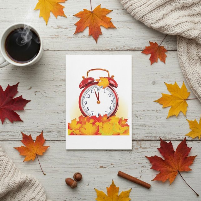 Autumn Time Change Fall Leaves And Retro Clock  Invitation (Creator Uploaded)