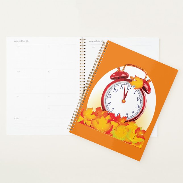 Autumn Time Change Fall Leaves And Retro Clock  Planner (Creator Uploaded)