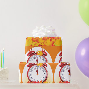 Autumn Time Change Fall Leaves And Retro Clock Wrapping Paper