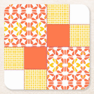 Autumn Tints Quilt Block Pattern Square Paper Coaster