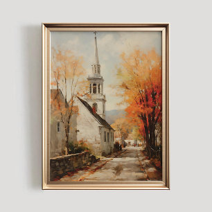 Autumn Town Print, PRINTABLE Wall Art, Vintage Fal Poster