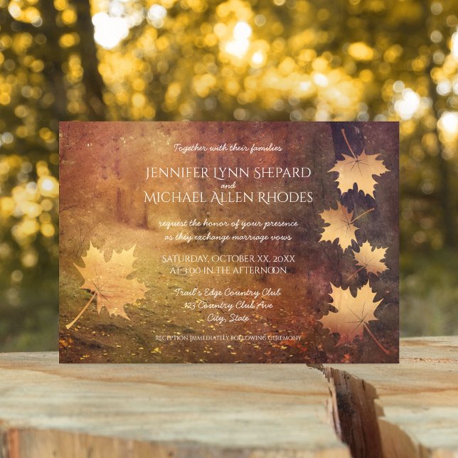 autumn trail falling maple leaves rustic wedding invitation (Creator Uploaded)