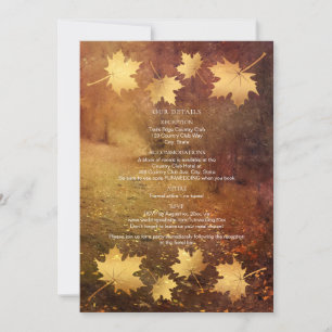 autumn trail falling maple leaves wedding details 