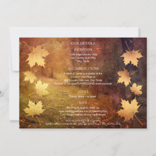 autumn trail falling maple leaves wedding details