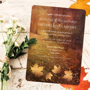 autumn trail maple leaves rustic wedding invitation