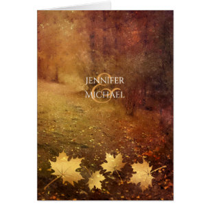 autumn trail maple leaves rustic wedding thank you