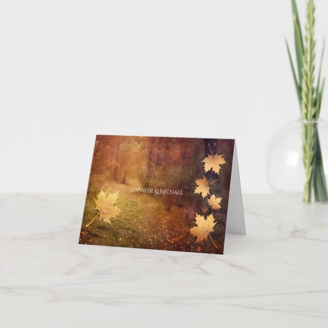 autumn trail maple leaves rustic wedding thank you card (Front)