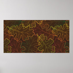Autumn transparent oak leaves pattern background. poster