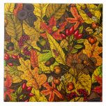 Autumn treasures tile<br><div class="desc">Hand-drawn autumn pattern featuring mushrooms, various berries,  fallen leaves and bugs</div>