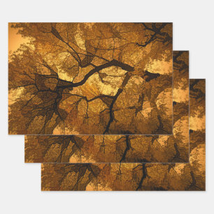 Autumn Tree Amber Orange Brown Leaves Sunset Wrapping Paper Sheet