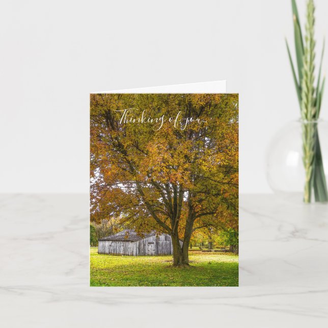 Autumn Tree And Barn Painterly Thinking Of You Car Card (Front)