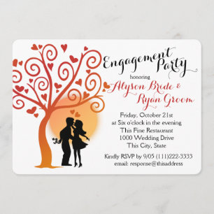 Autumn Tree and Engagement Couple Silhouette Invitation
