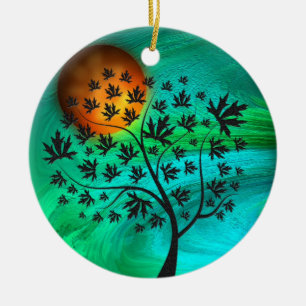 Autumn Tree and Harvest Moon Ceramic Tree Decoration