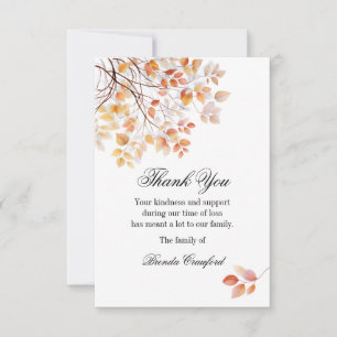 Autumn Tree Branches Funeral Thank You Card
