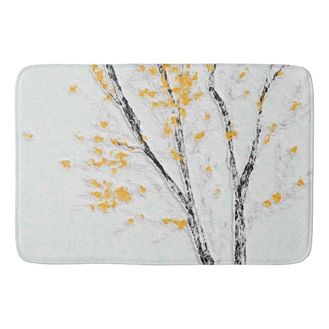 Autumn Tree Branches with Yellow Fall Leaves Bath Mat (Front)
