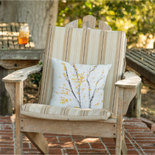 Autumn Tree Branches with Yellow Fall Leaves Cushion