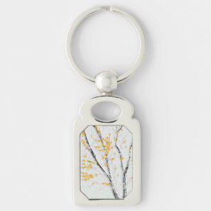 Autumn Tree Branches with Yellow Fall Leaves Key Ring