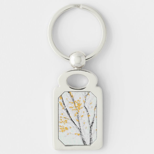 Autumn Tree Branches with Yellow Fall Leaves Key Ring (Front)