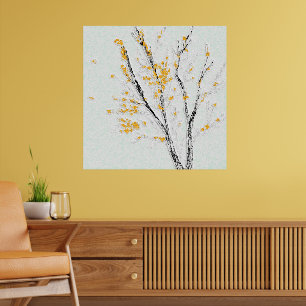 Autumn Tree Branches with Yellow Fall Leaves Poster