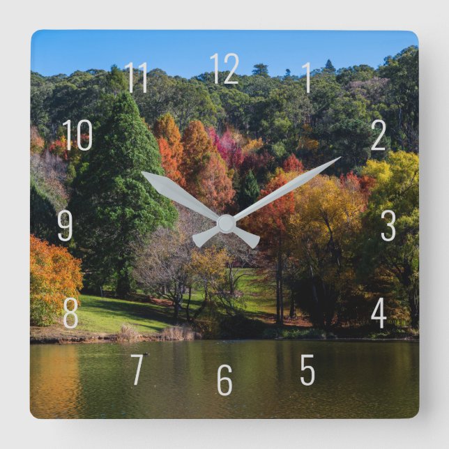 Autumn Tree Colours Lake Reflections Landscape Square Wall Clock (Front)