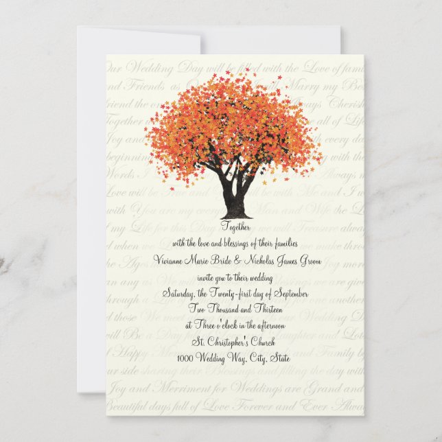 Autumn Tree Dancing Blooms Wedding Invitation (Front)