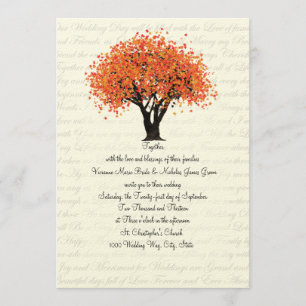 Autumn Tree Dancing Blooms Wedding Invitation
