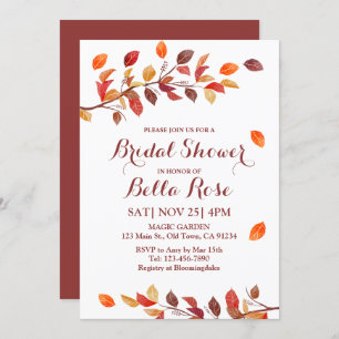 Autumn Tree Fall Leafs Bridal Shower Invitations