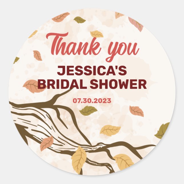 Autumn Tree Falling Leaves Fall Bridal Shower Classic Round Sticker (Front)