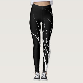 Autumn Tree Leggings White on Black