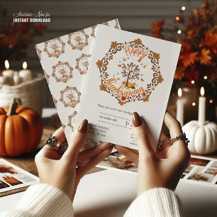 Autumn Tree Mandala Fall Foliage & Thanksgiving Invitation