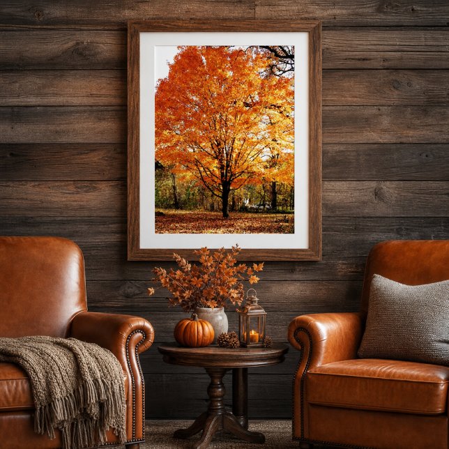 Autumn Tree, Maple Tree in Fall Poster (Ai created mockup to showcase the poster when framed and hung on wall )